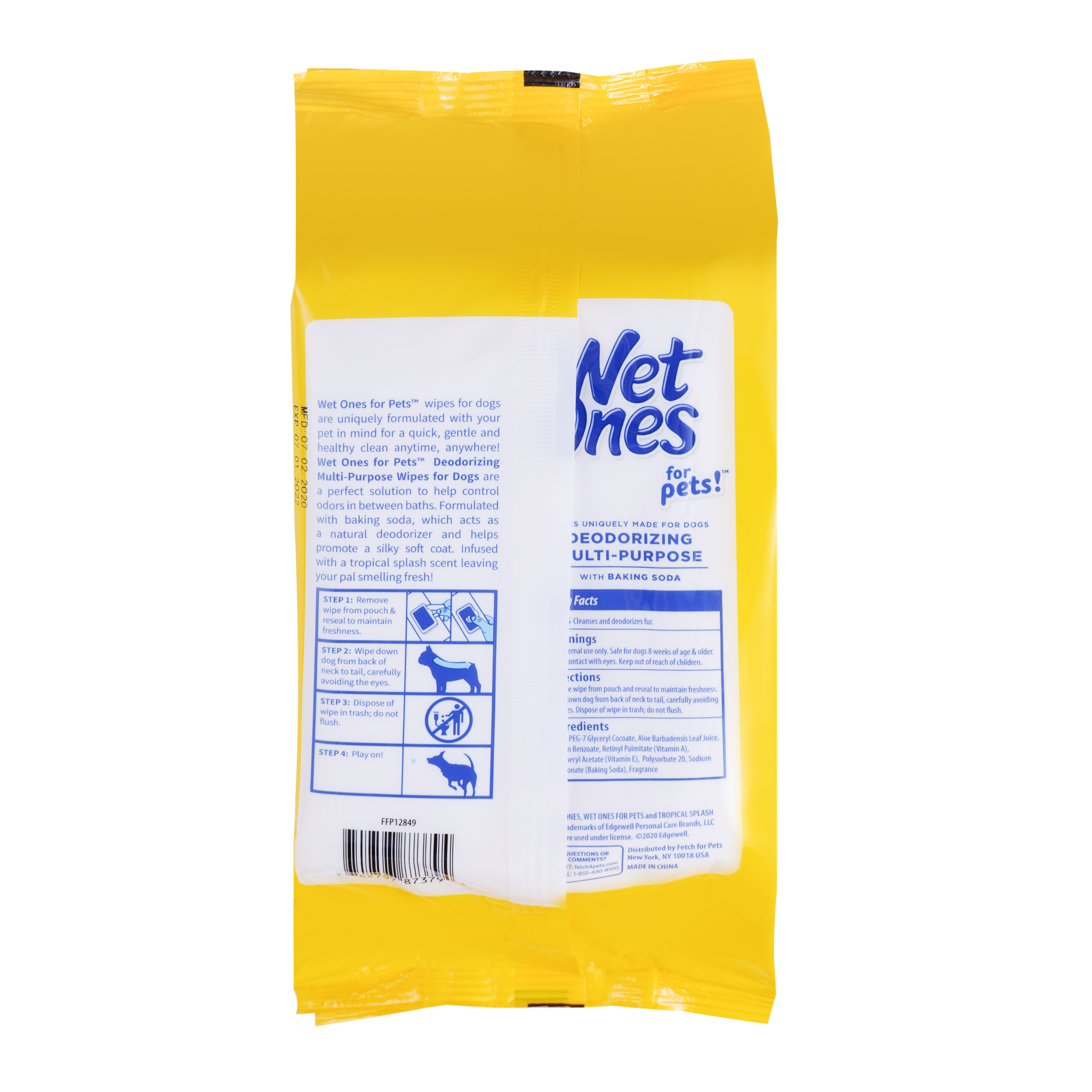 Wet Ones for Pets Deodorizing MultiPurpose Dog Wipes With Baking Soda, Tropical Splash Scent